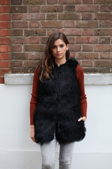 Black Faux Mongolian Fur Gilet