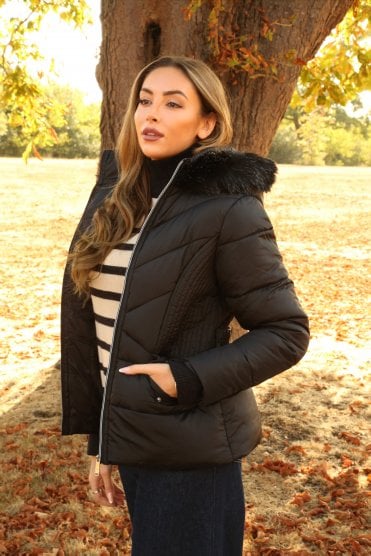 Black Padded Short Belted Puffer