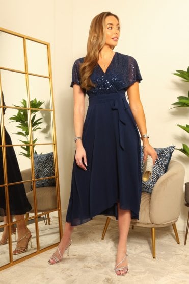 Chiffon Dress With Sequin Cape 
