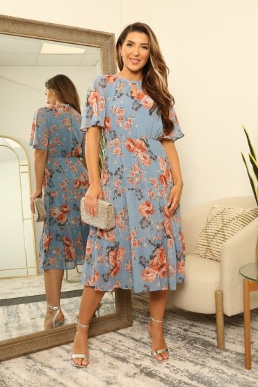 Floral Floaty Raglan Sleeve Tiered Dress