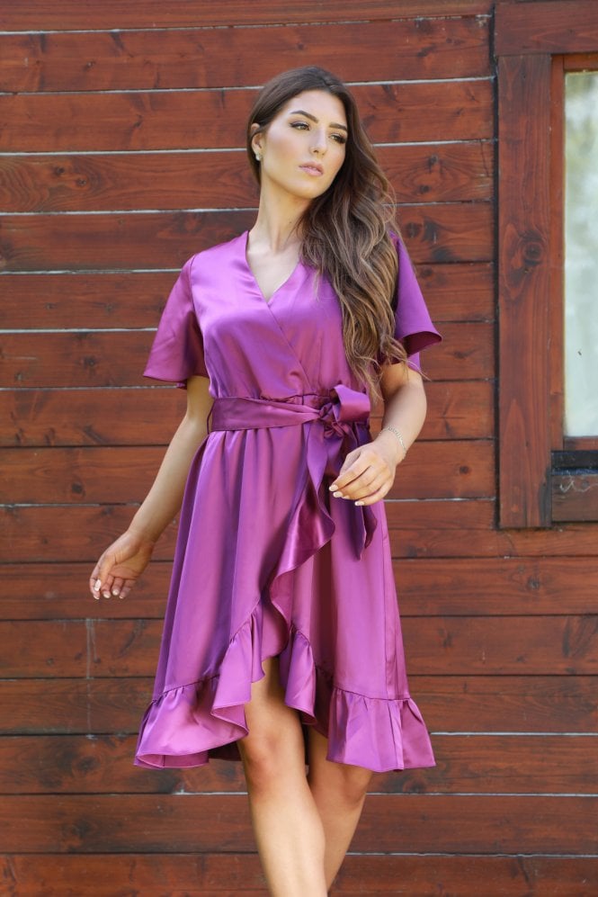 Double Second Frill Wrap Dress With Tea Sleeve