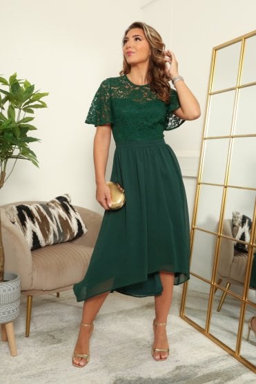 Lace Top Chiffon Skirt Midi Dress