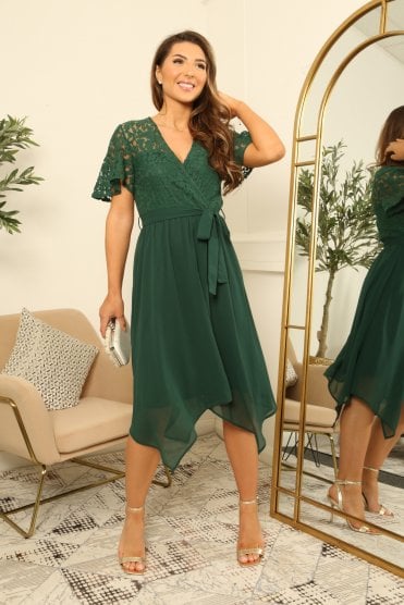 Lace Wrap Front Handkerchief Dress