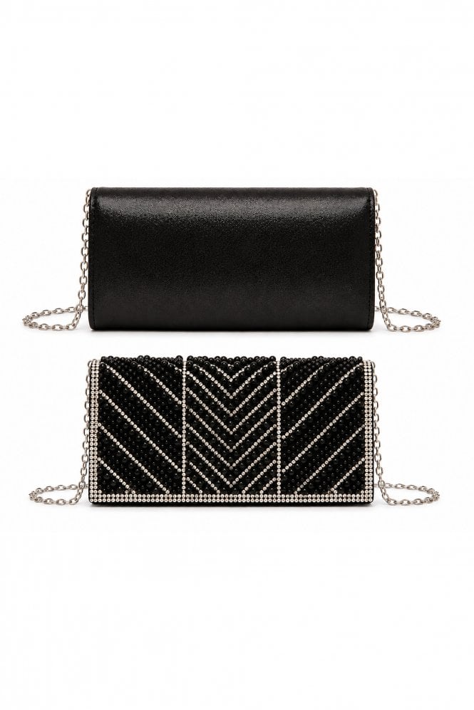 Double Second Pearl And Rhinestone Embellished Clutch Bag