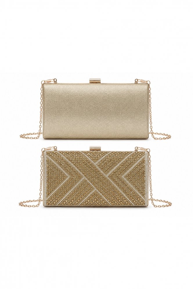 Double Second Rhinestone Embellished Box Clutch Bag