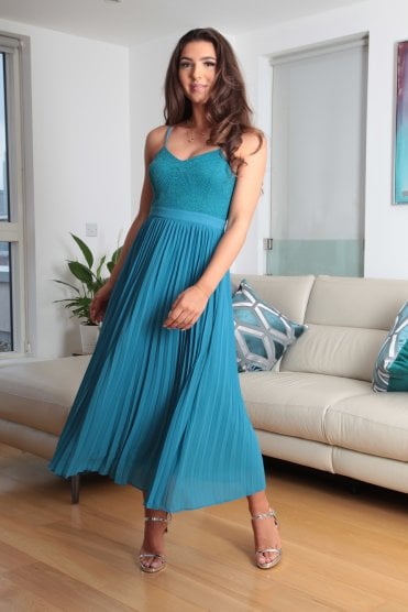 Strappy Pleated Lace Dress