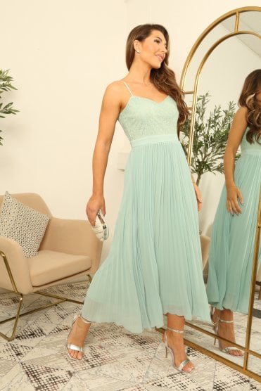 Strappy Pleated Lace Dress