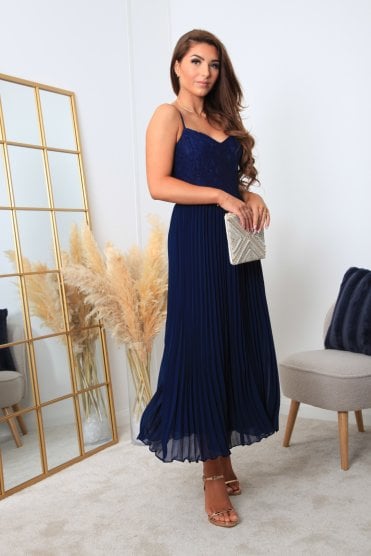 Strappy Pleated Lace Dress