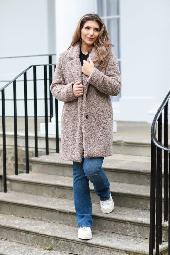 Double Second Taupe Teddy Fur Coat