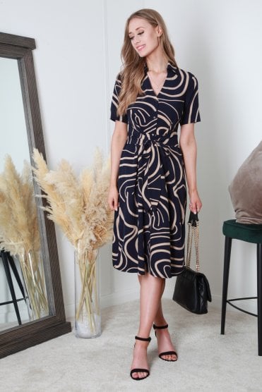 Tie Waist Button Front Shirt Dress