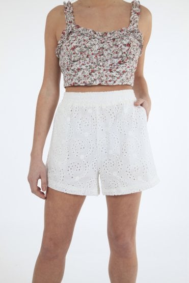 White Broderie Shorts