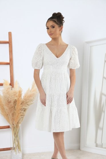 White Tiered Broderie Dress