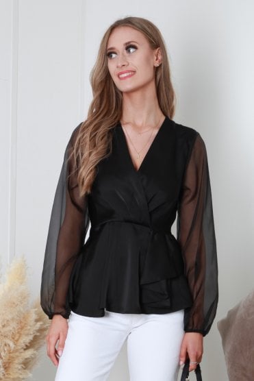 Wrap Frill Front Satin Top